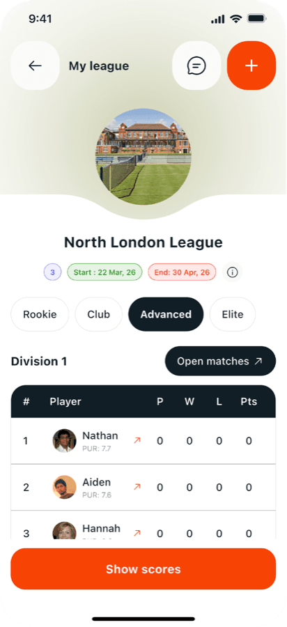 League divisions screen
