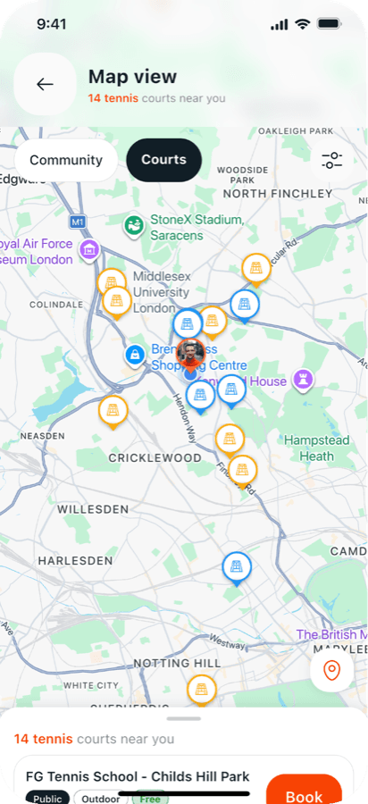 Map view showing courts near you