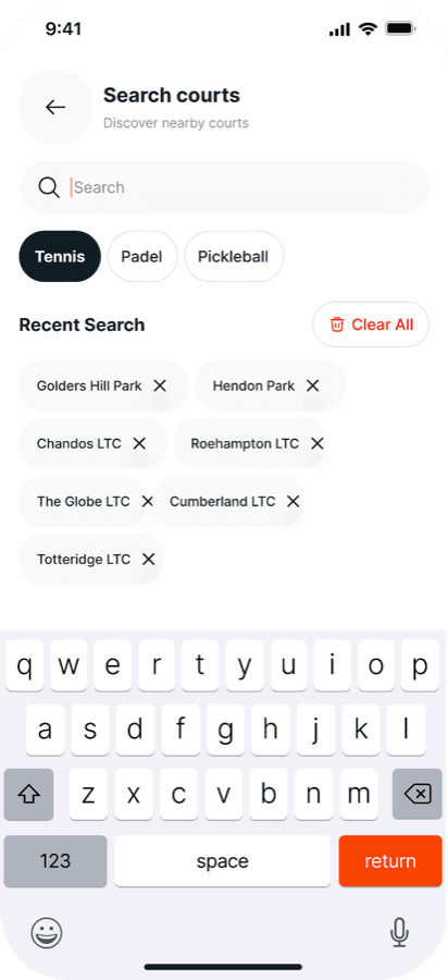 Search courts screen